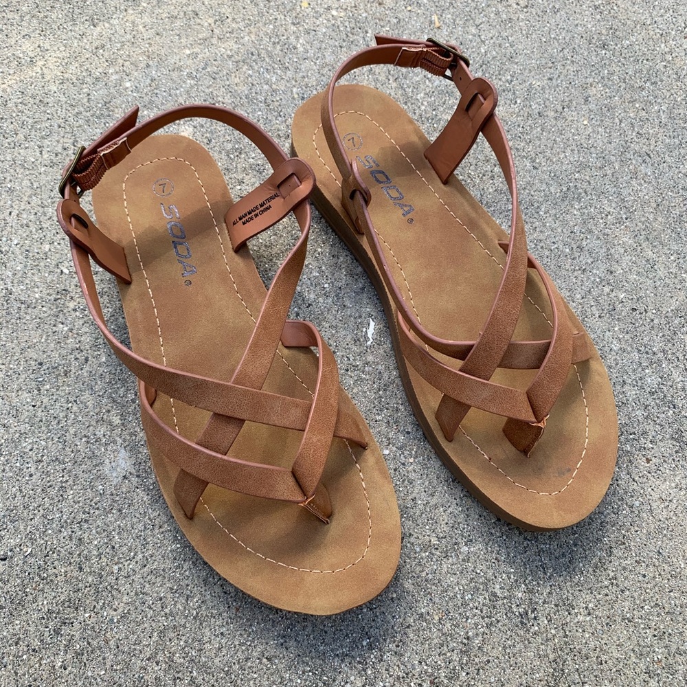 Soda Women Tan Cross Strap Buckle Sandal